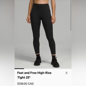 Lululemon fast and free 25” size 2 black- brand new condition!